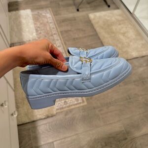 Light Blue Quilted Loafers with Gold Buckle Aldo